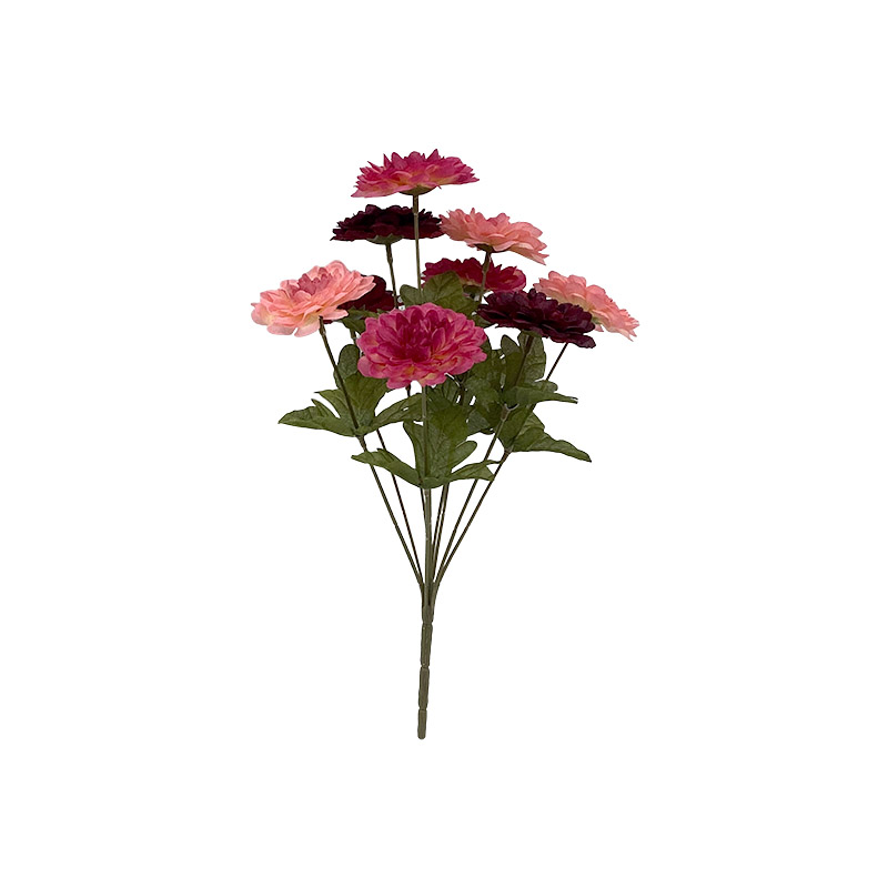 Factory Direct Craft Peach Artificial Zinnia Bush Faux Zinnia Silk Flower Bush for Home Decor and Flower Arrangments